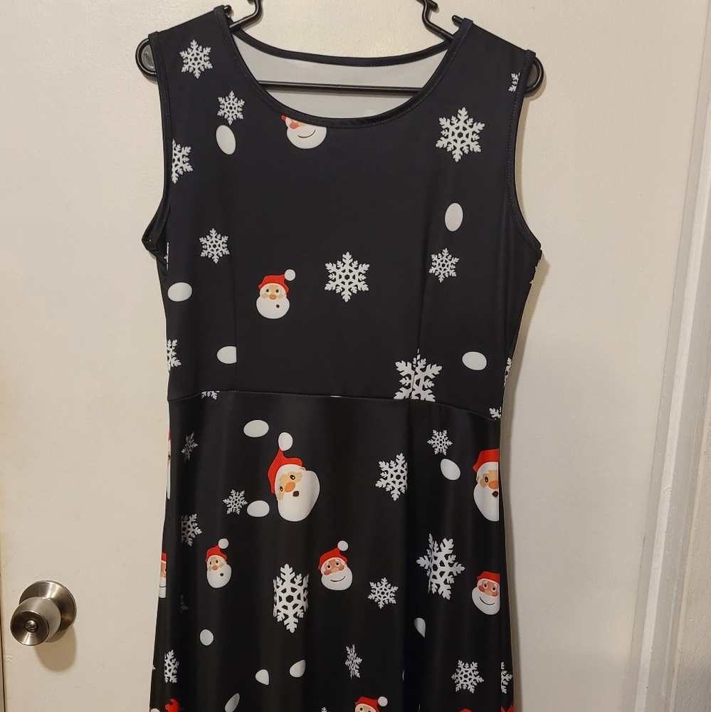 Christmas Dress Santa Claus Tank Fit Flare Holiday L Womens Snow Snowflake NWOT
